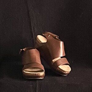 Pierre Dumas Brown Leather Wedge Heel Sandals Size 6